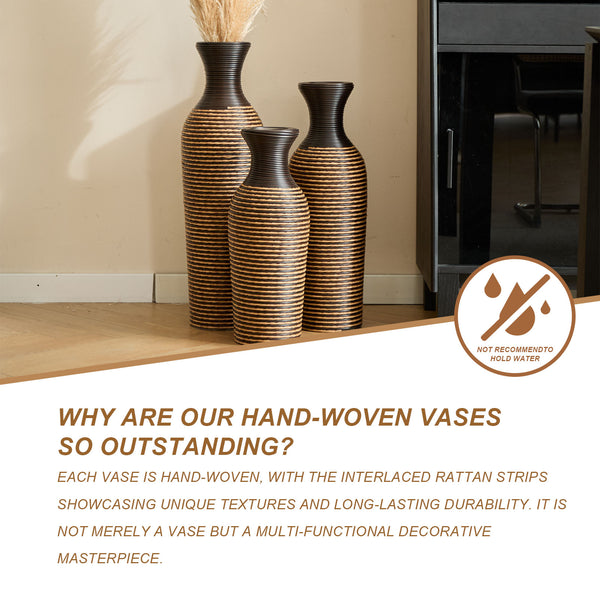 English Elm 3-piece modern PVC floor vase set with tall standalone racks for artificial branches and decor accents Beige+Black W2796P261501