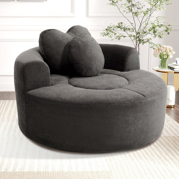 English Elm Round Cloud Sofa Bed Waffle Fabric Memory Foam Convertible Couch for Small Space Living Black+ Gray W3224P492085