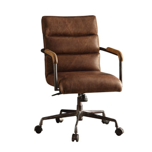 English Elm Harith Retro Brown Top Grain Leather Executive Office Chair with High Back, Pneumatic Lift, Swivel B2726P256669