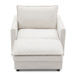 English Elm Chenille Plush Sofa Bed with Ottoman — Space-Saving Modern Single Couch, Stain-Resistant Beige Lounge (1-Seat) W1117S00278