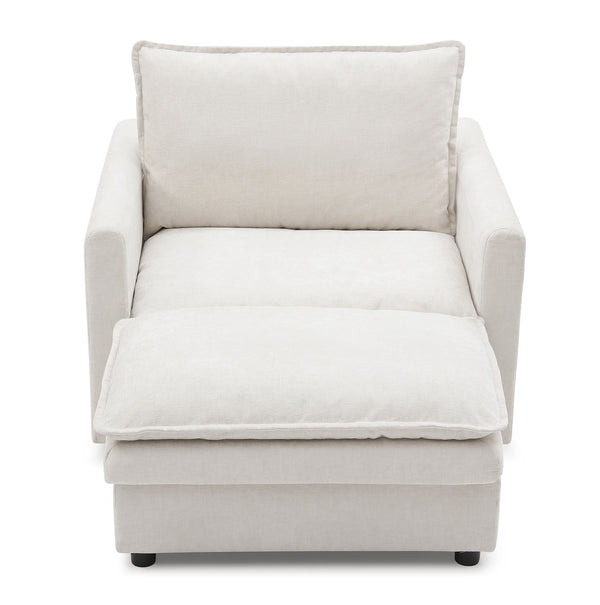 English Elm Chenille Plush Sofa Bed with Ottoman — Space-Saving Modern Single Couch, Stain-Resistant Beige Lounge (1-Seat) W1117S00278