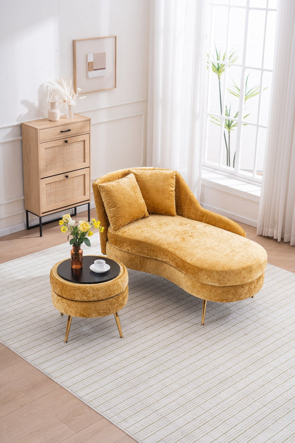 English Elm 58'' Chenille Chaise Lounge with Footstool Pocket Spring Comfort for Bedroom Living Room Yellow W2363S00091