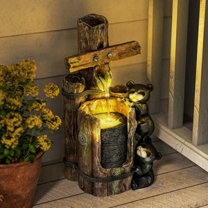 English Elm Outsunny 3-tier Resin Bear Waterfall Fountain with Led Lights for Patio Garden W2225P485544