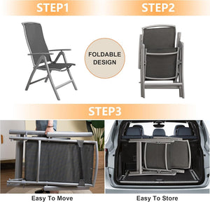 English Elm Patio Folding Chairs Set Of 2 – Lightweight, Adjustable Reclining Outdoor Chairs For Garden & Beach W1859P210825-GIGA