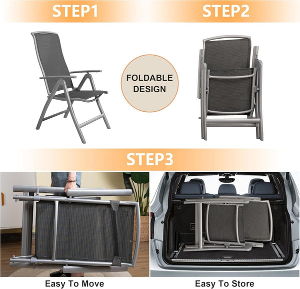 English Elm Patio Folding Chairs Set Of 2 – Lightweight, Adjustable Reclining Outdoor Chairs For Garden & Beach W1859P210825-GIGA