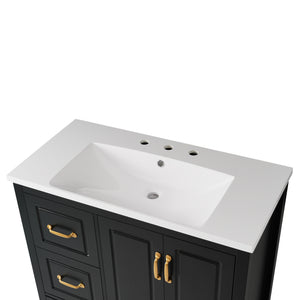 English Elm Christopher Knight Home® - 36" Freestanding Bathroom Vanity with Resin Sink, Soft-Close Doors & Drawers, Gold Alloy Handles, Spacious Storage and Easy Plumbing Access Black N759P292552B