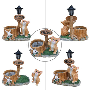 English Elm Cute Feline Resin Planter Statue for Garden Patio Balcony Whimsical Succulent Pot W5398P464245