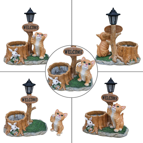 English Elm Cute Feline Resin Planter Statue for Garden Patio Balcony Whimsical Succulent Pot W5398P464245