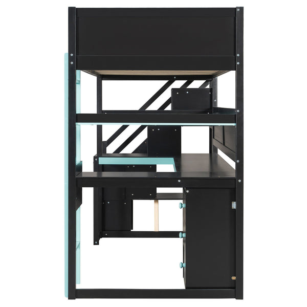English Elm Full Size Gaming Loft Bed with Led Lighting Desk Shelves and Usb Charging Ports N820S00070C