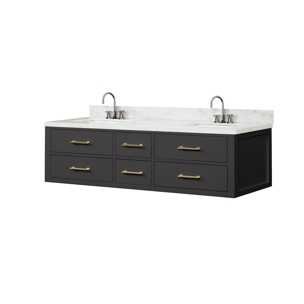 English Elm Black Double Bath Vanity With Carrara Marble Top, Chrome Faucets & Ample Storage – Elegant Design! B2731P258062