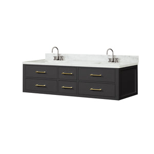English Elm Black Double Bath Vanity With Carrara Marble Top, Chrome Faucets & Ample Storage – Elegant Design! B2731P258062