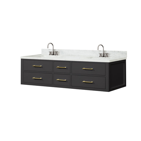 English Elm Black Double Bath Vanity With Carrara Marble Top, Chrome Faucets & Ample Storage – Elegant Design! B2731P258062