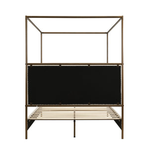 English Elm Queen Canopy Bed Linen Upholstered Iron Frame Open Silhouette Bedroom Focal Point N757Q343424I