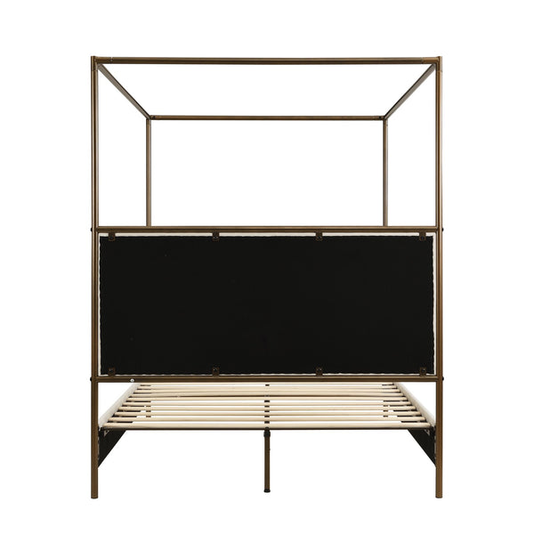 English Elm Queen Canopy Bed Linen Upholstered Iron Frame Open Silhouette Bedroom Focal Point N757Q343424I