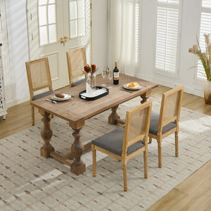 English Elm French Louis Dining Chair Set of 2 with Carved Solid Wood Frame, Rattan Back, Plush Foam Seating, 300lb Capacity Gray W1143P335057