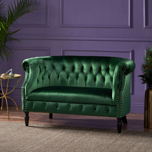 English Elm Christopher Knight Home® - LOVESEAT Chesterfield Velvet Loveseat with Deep Button Tufting, Scrolled Arms & Nailhead Trim for Elegant Comfort Emerald 61203.00NVLTEMD