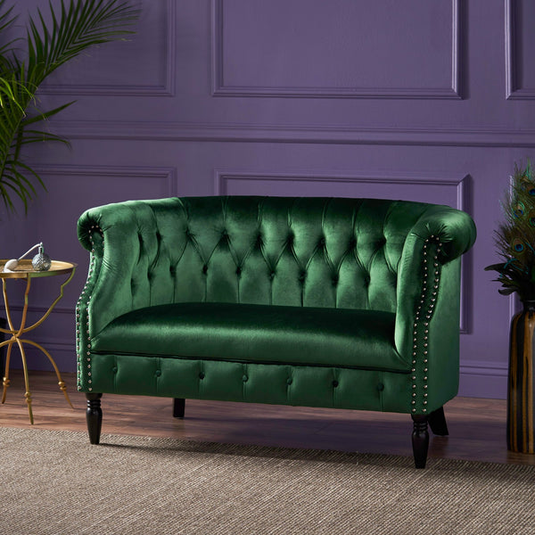 English Elm Christopher Knight Home® - LOVESEAT Chesterfield Velvet Loveseat with Deep Button Tufting, Scrolled Arms & Nailhead Trim for Elegant Comfort Emerald 61203.00NVLTEMD