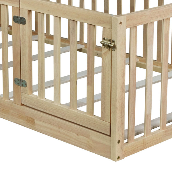 English Elm Twin Montessori Floor Bed Solid Rubber Wood with Safety Fence Rails Toddler Room W504P411198