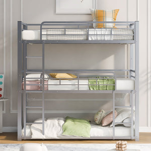English Elm Metal Triple Bunk Bed Steel Frame Twin Three Tier Guardrails for Shared Rooms Silver GX000230AAN