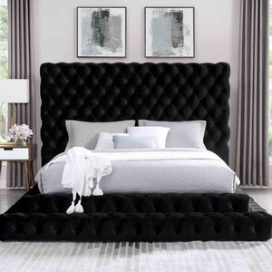 English Elm Contemporary Gray Flannelette King Bed Tufted Tall Headboard Glam Platform Frame Black B2741S00814