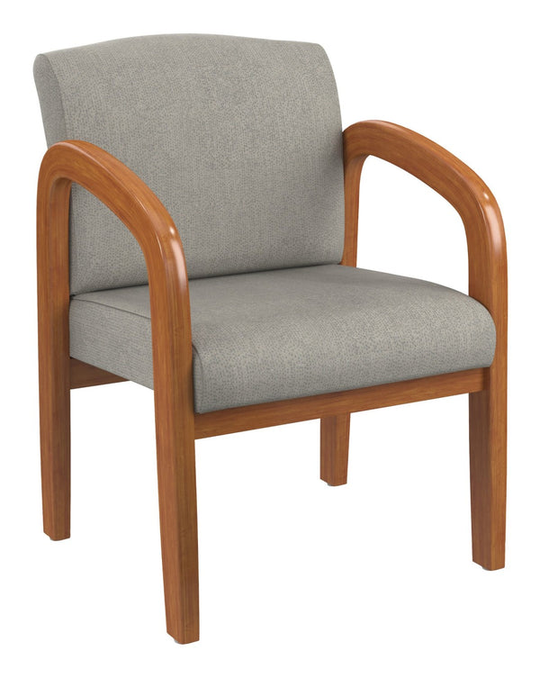 OSP Home Furnishings Medium Oak Wood Visitor Chair with Lumbar Support and Taupe Fabric for Office Use Sky WD380-K009