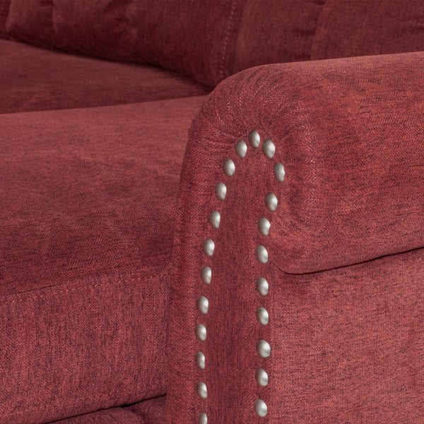 English Elm Reversible Tufted Velvet Sectional Sofa with Reversible Chaise, Nailhead Trim and Accent Pillows Red 34 L x 88 W x 23 H B089P389531
