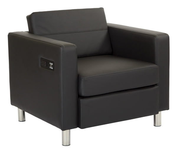 OSP Home Furnishings Atlantic Lounge Chair with Built-in Ac Outlet and Usb Port for Modern Living Spaces Black ATL51-R107
