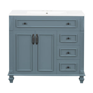 English Elm 36" Modern Bathroom Vanity with Ceramic Sink, Gold Handles, Flip-Out Drawer & Soft-Close Doors Blue Gray N725P283623C