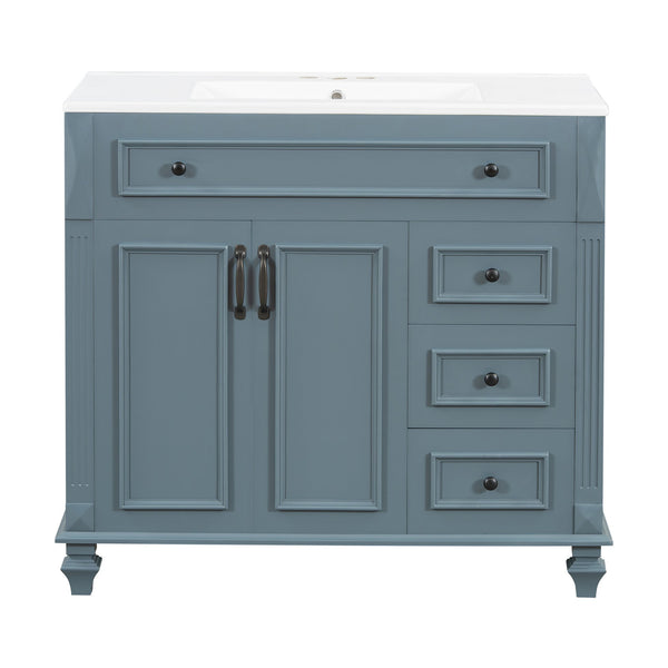 English Elm 36" Modern Bathroom Vanity with Ceramic Sink, Gold Handles, Flip-Out Drawer & Soft-Close Doors Blue Gray N725P283623C