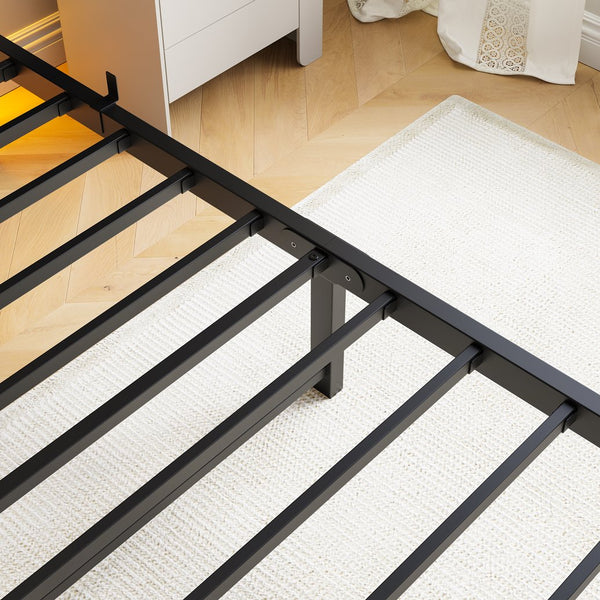 English Elm Twin LED Platform Bed Frame with Headboard, USB Charging, RGB Lights, Under-Bed Storage, Noise-Free Black W840P209905