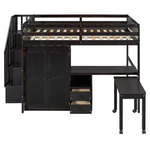English Elm Queen Murphy Bed with Integrated Desk Cabinet Shelves Space Saving Studio Solution Espresso N708S00014P