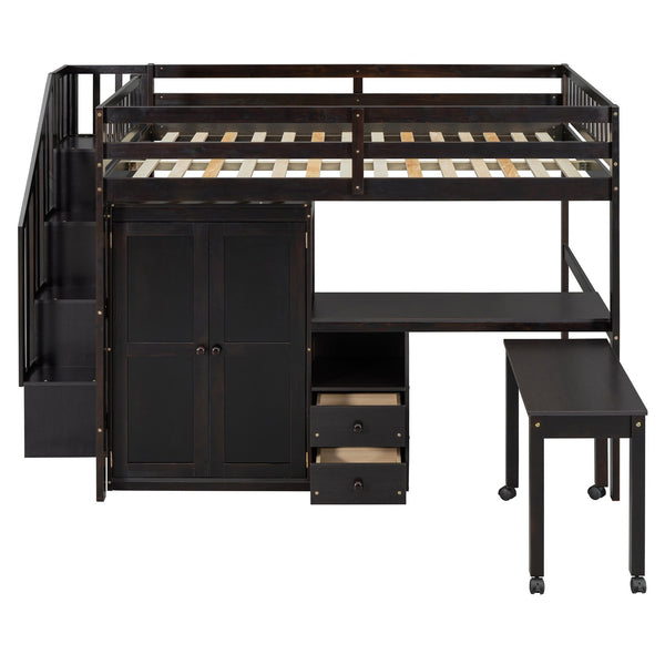 English Elm Queen Murphy Bed with Integrated Desk Cabinet Shelves Space Saving Studio Solution Espresso N708S00014P