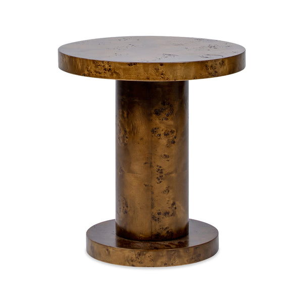 English Elm Bolin Burl Wood Round Side Table Sculptural Pillar Base Walnut Accent Piece B2719P280166