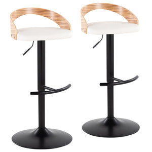 English Elm Grotto Contemporary Adjustable Barstools Set Of 2 - Swivel, Zebra Wood, Black Metal & White Faux Leather B202S00912