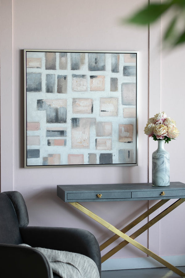 English Elm 39.4X39.4" Hand-Painted Wall Art - Modern European Stonework Design In Soft Pinks & Greys For Any Space W2078P313331