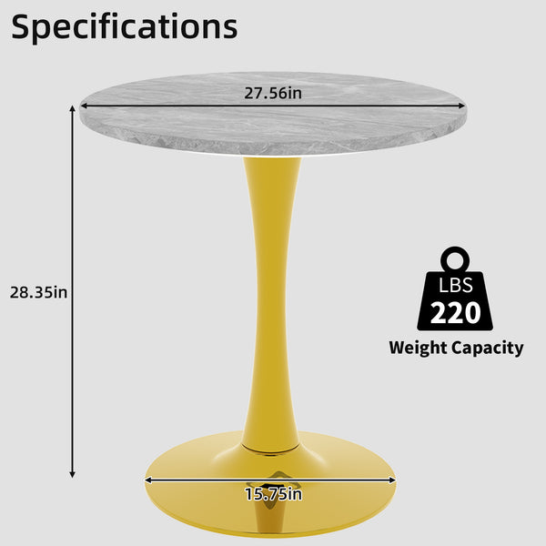 English Elm Marble-Top Round Side Table With Gold Pedestal Base - Chic Accent For Modern Living Spaces W1935P353522