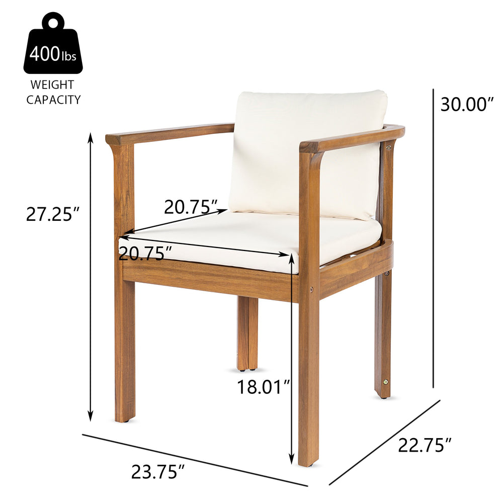 English Elm Outdoor Acacia Wood Dining Chairs Set of 4 Curved Arms Cushioned Patio Seating Cream,Teak N768P372905L_4