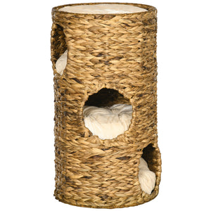 English Elm Pawhut Hand-woven Water Hyacinth Cat Tower Four-story Hideaway Caves Plush Beds W2225P217052