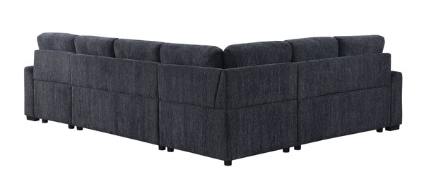 English Elm Nyhan Upholstered Corner Sectional with Pull-Out Loveseat and Storage Chaise, Chenille Elegance Dark Gray B102S00078