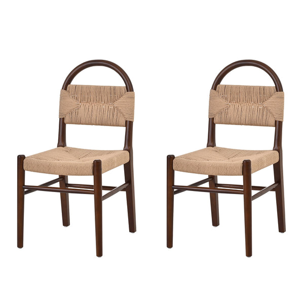 English Elm Modern Handwoven Paper Cord Dining Chairs Rubberwood Frame Set of 2 for Kitchen N762P368575D