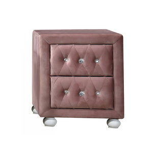 English Elm Pink 2-Drawer Nightstand with Crystal Pulls, Padded Legs & Smooth Metal Glides for Elegant Storage Amenities B062P209014