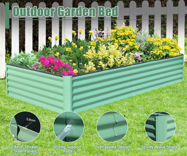 English Elm 8x4x1.5 Galvanized Raised Garden Bed with Thick Safety Edge, Rust-Resistant Steel, Drainage-Friendly Design Green W1859P197977