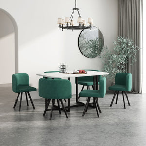 English Elm Modern Marble Look Rectangle Dining Table with Six Fabric Chairs for Compact Spaces W1311S00249