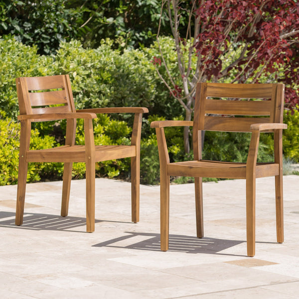 English Elm Christopher Knight Home® - STAMFORD Solid Acacia Wood Dining Chairs Set of 2 for Patio Backyard Poolside Garden, Durable Weatherproof Construction Teak N762P251941A