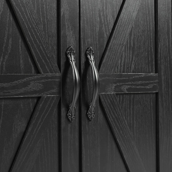 English Elm K&K Farmhouse Kitchen Island Cart 53.5" with Drop Leaf, Built-In Power Station, Ample Storage & Wheels Black N707P170348B