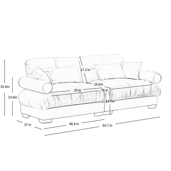 English Elm Large Velvet Two Seater Sofa with Bolster Armrests Plush Cushions for Living Room W714S00855