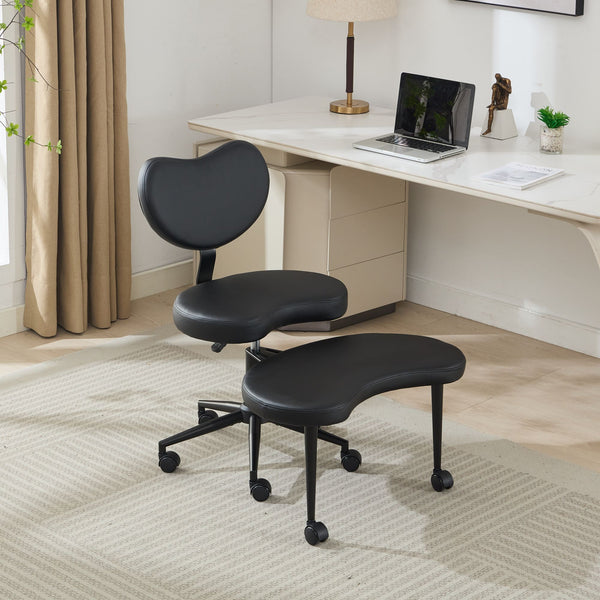 English Elm Meditation Chair Plus patented active seating with lumbar support, swivel footstool & memory foam comfort Black W1143P314941