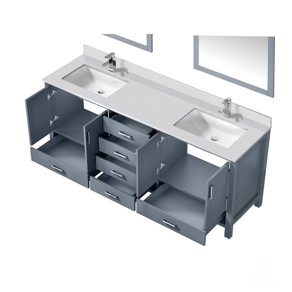 English Elm Dark Grey Double Bath Vanity 80" W x 22" D with Cultured Marble Top, Chrome Faucet, 30" Mirrors, Durable Finish B2731S01110