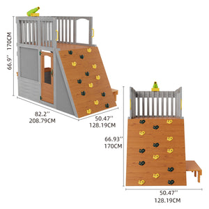 English Elm Large Two Story Wooden Kids Outdoor Playhouse with Lookout Telescope Sandbox and Ramp W2992S00003