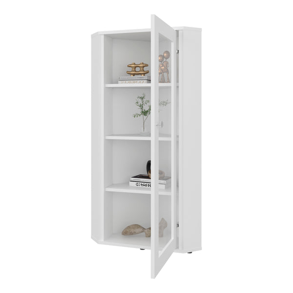 English Elm Ruffin Single Door Display Cabinet Four Shelves White Slim Storage for Any Room B097P474260